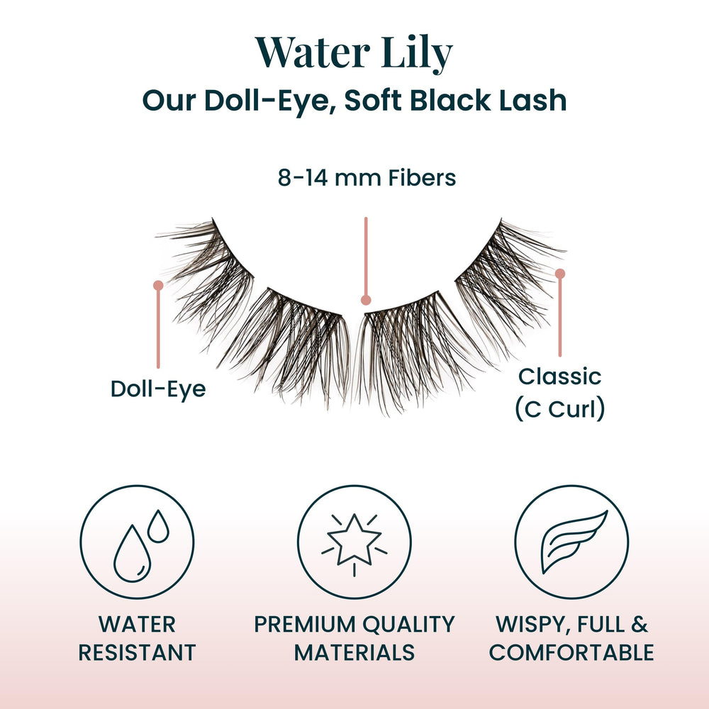 FlutterHabit Water Lily Lash Clusters adhesive-ready setup allows seamless pairing with glue.
