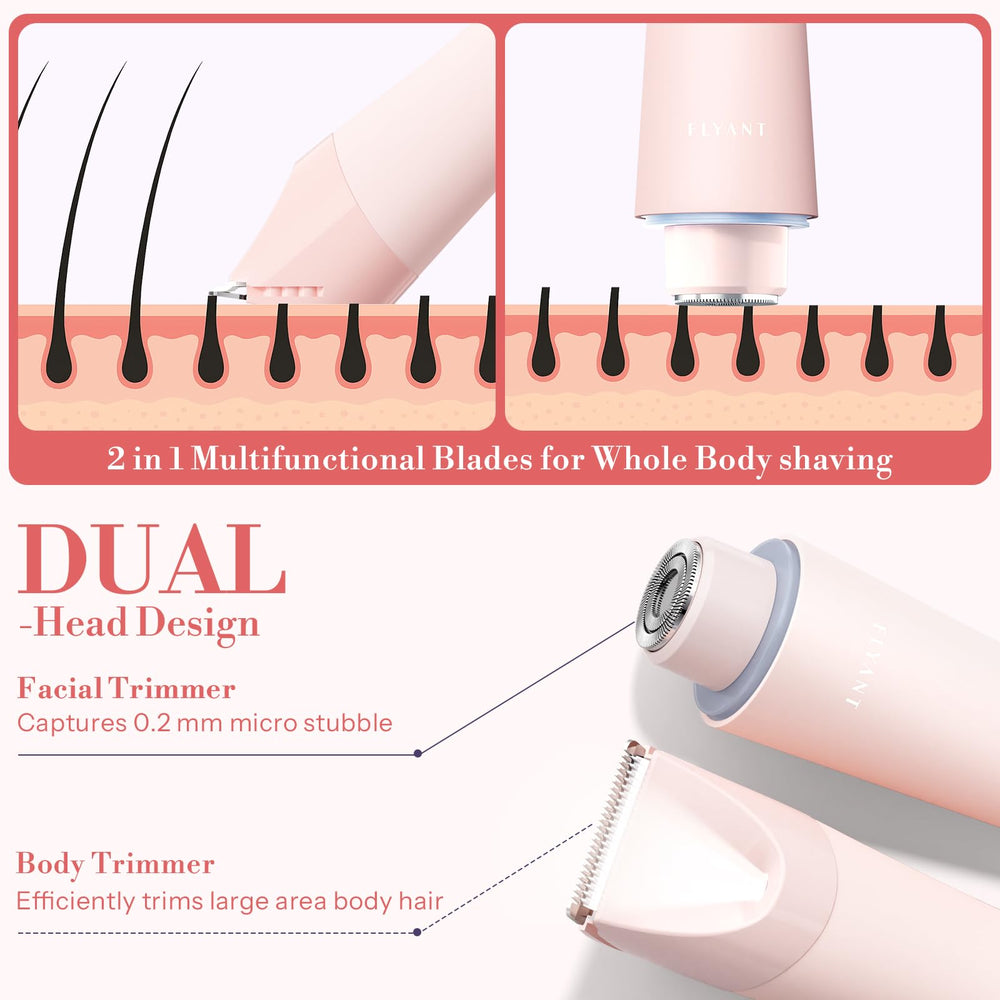 Flyant Bikini Trimmer Rose Pink LED light aids precise grooming in low light.