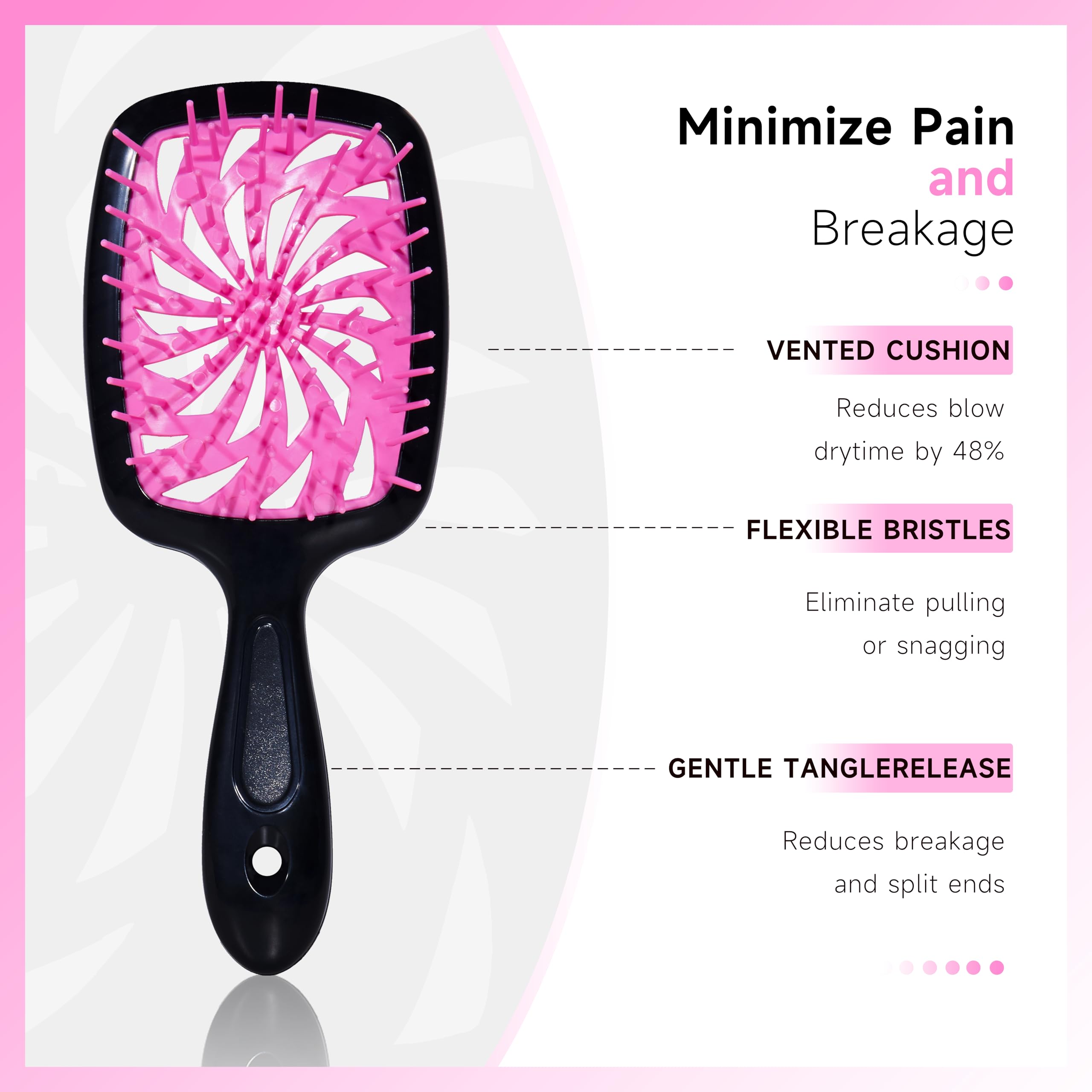 FlyLanyards detangling hair brush closeup highlights knot-free detangling for all hair types.