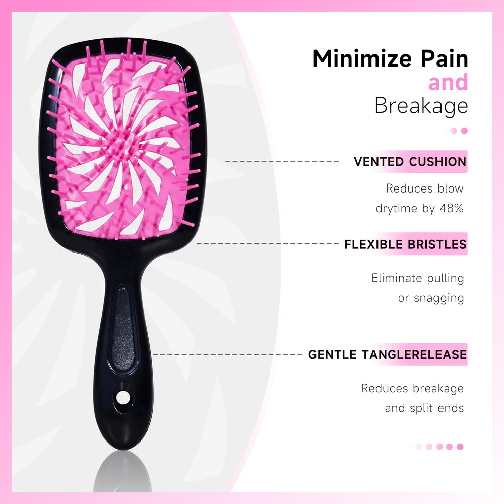FlyLanyards detangling hair brush closeup highlights knot-free detangling for all hair types.