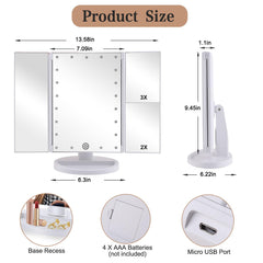 Flymiro vanity mirror shows 2x magnification for brow grooming and lashes.
