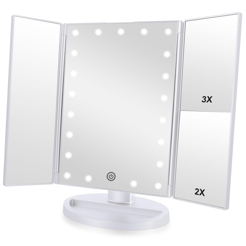 Flymiro Tri-fold vanity mirror with 3x magnification for precise eyeliner work.