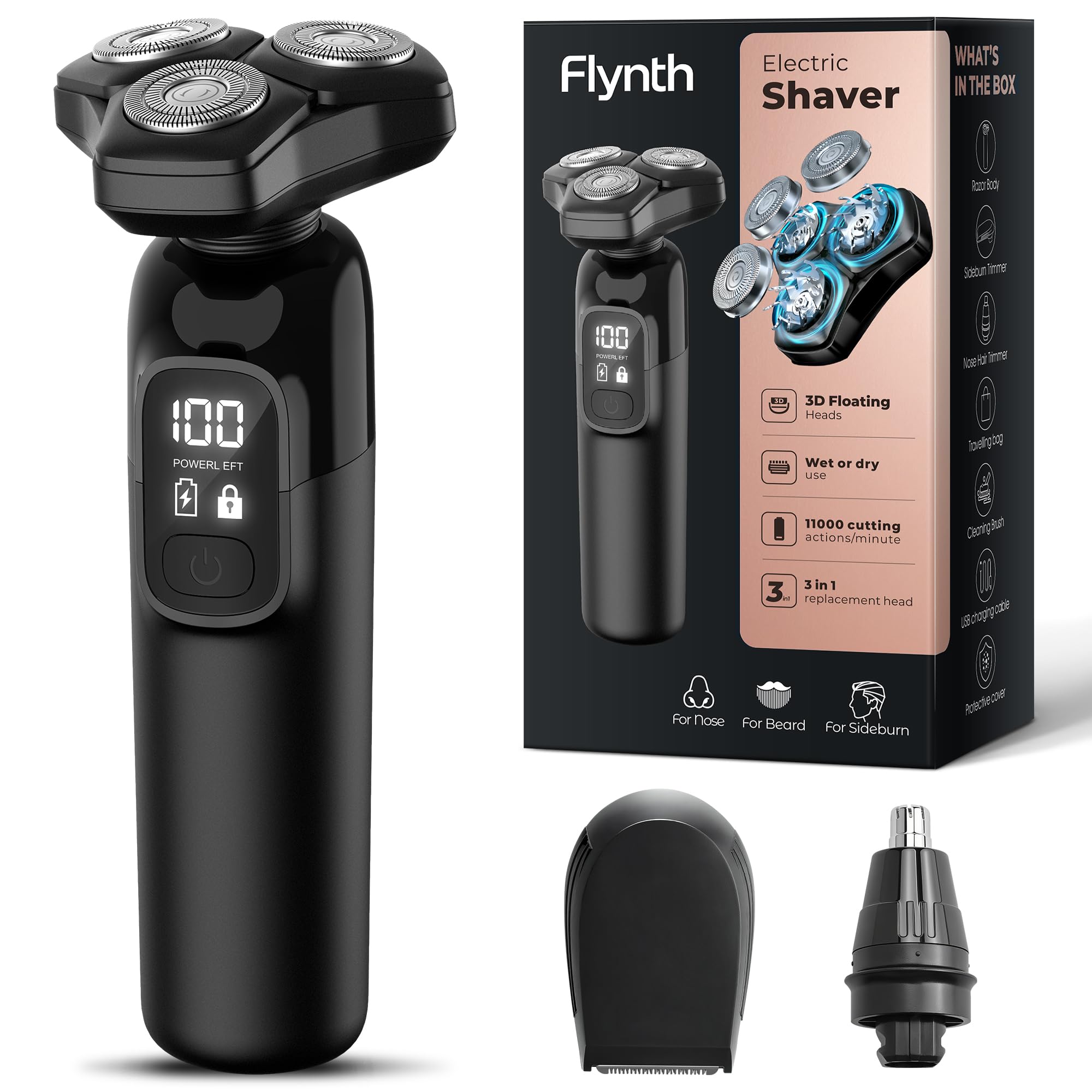 Flynth electric razor full pack with travel case for on-the-go grooming.