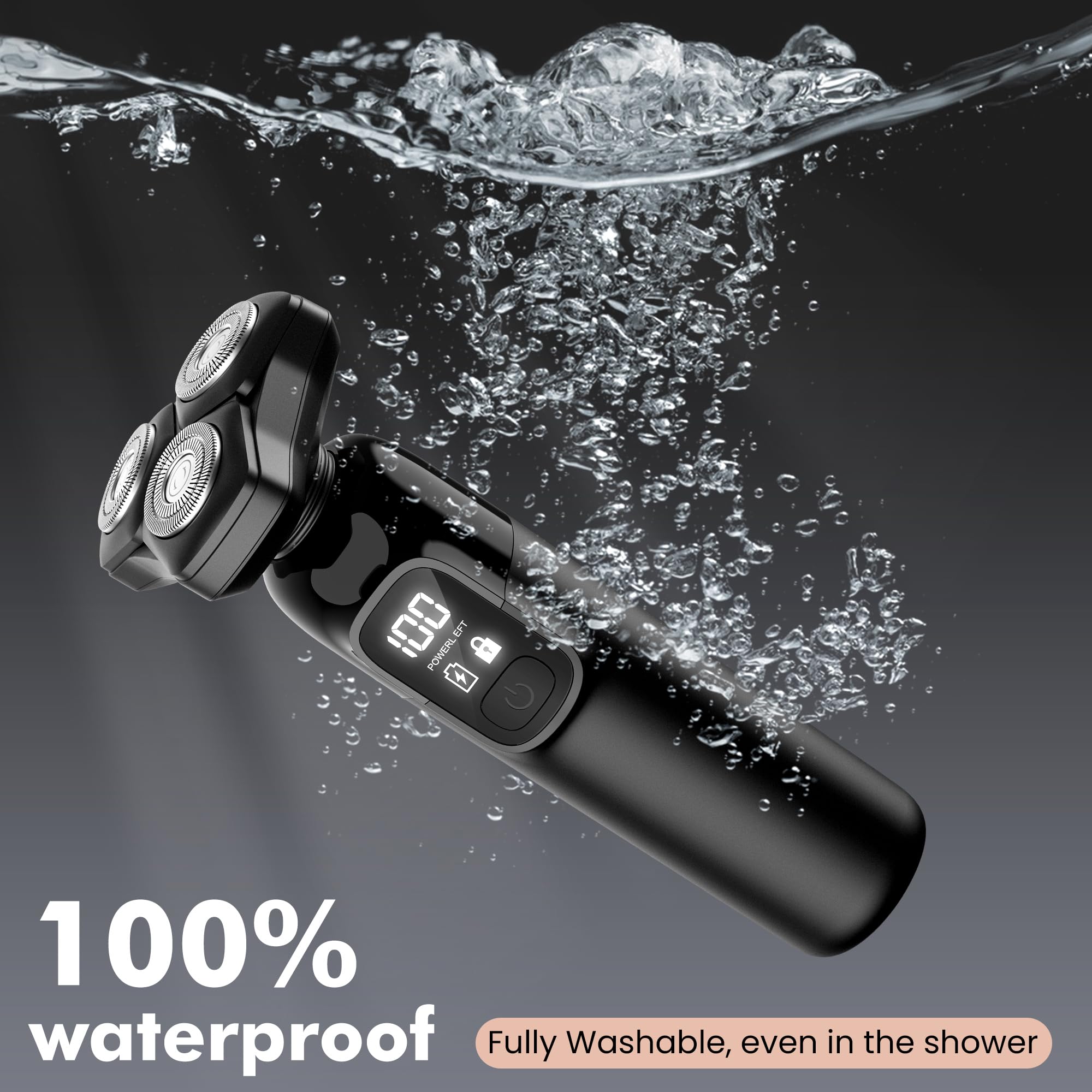 Flynth IPX7 waterproof shaver ready for rinsing and wet use.