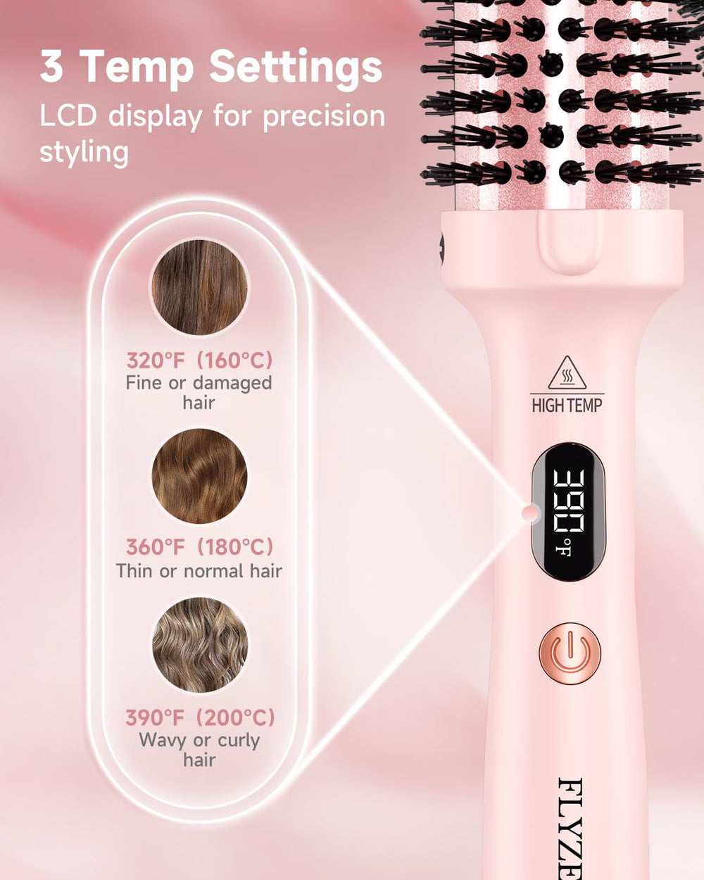 FLYZEMAA Thermal Brush dual-voltage design for easy travel styling.