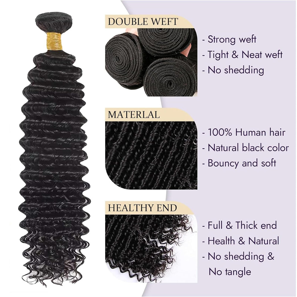 Flyzhuim Deep Wave Bundles 24-inch natural black, full-length versatility for styles.