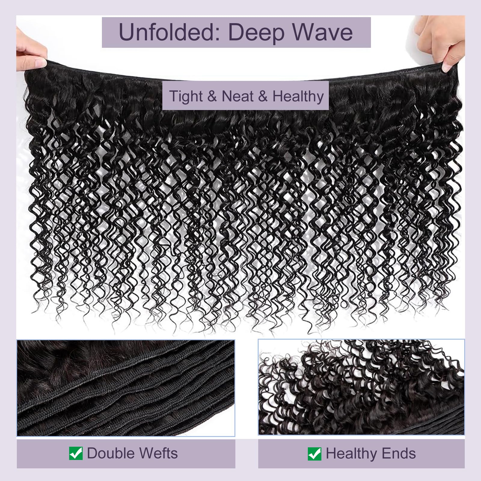 Flyzhuim Deep Wave Bundles close-up curls show defined waves.
