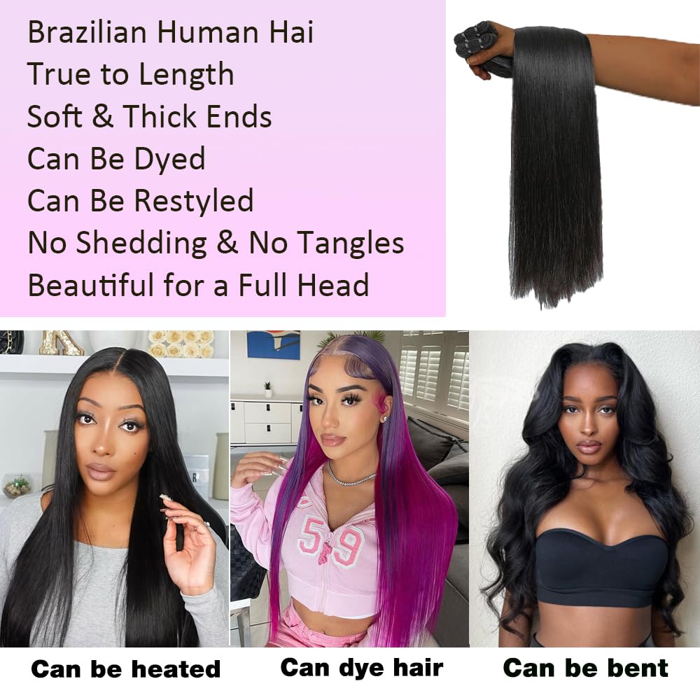 FMIDKOU 12A Brazilian hair bundles 24-inch full-coverage straight ends for sleek looks