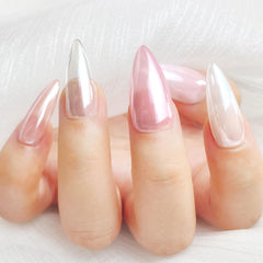 FNNZ unicorn chrome nail powder application on nails reveals mirror finish and aurora effect