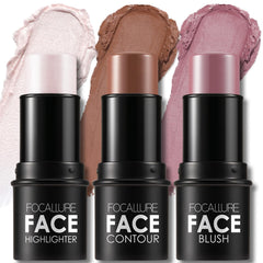 FOCALLURE 3 Pcs Contour Kit swatches show blush, bronze, and glow for quick sculpting.