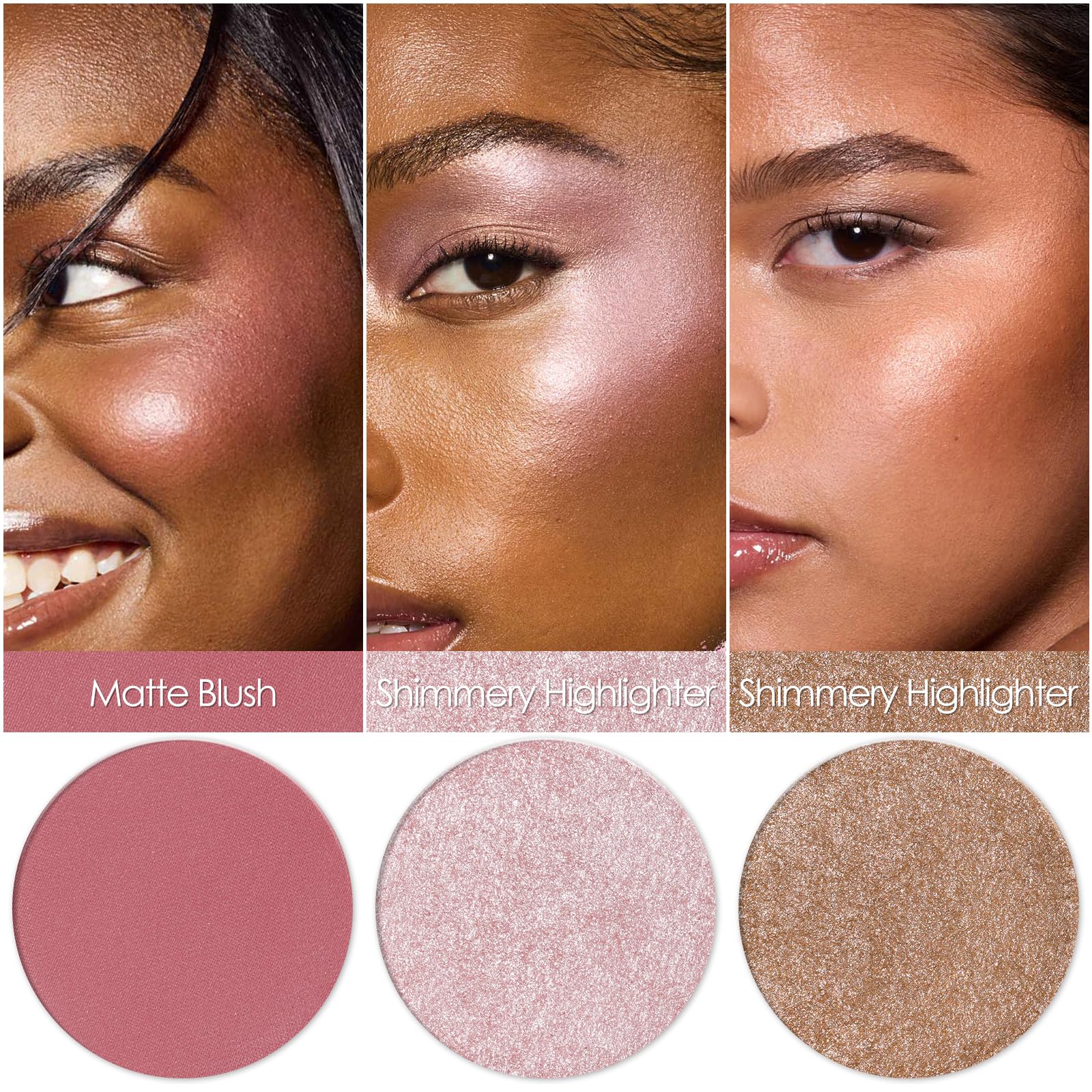 FOCALLURE blush and highlighter rose tones swatches for natural glow.