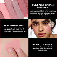 FOCALLURE Blush Stick applied to cheek showing easy blending.