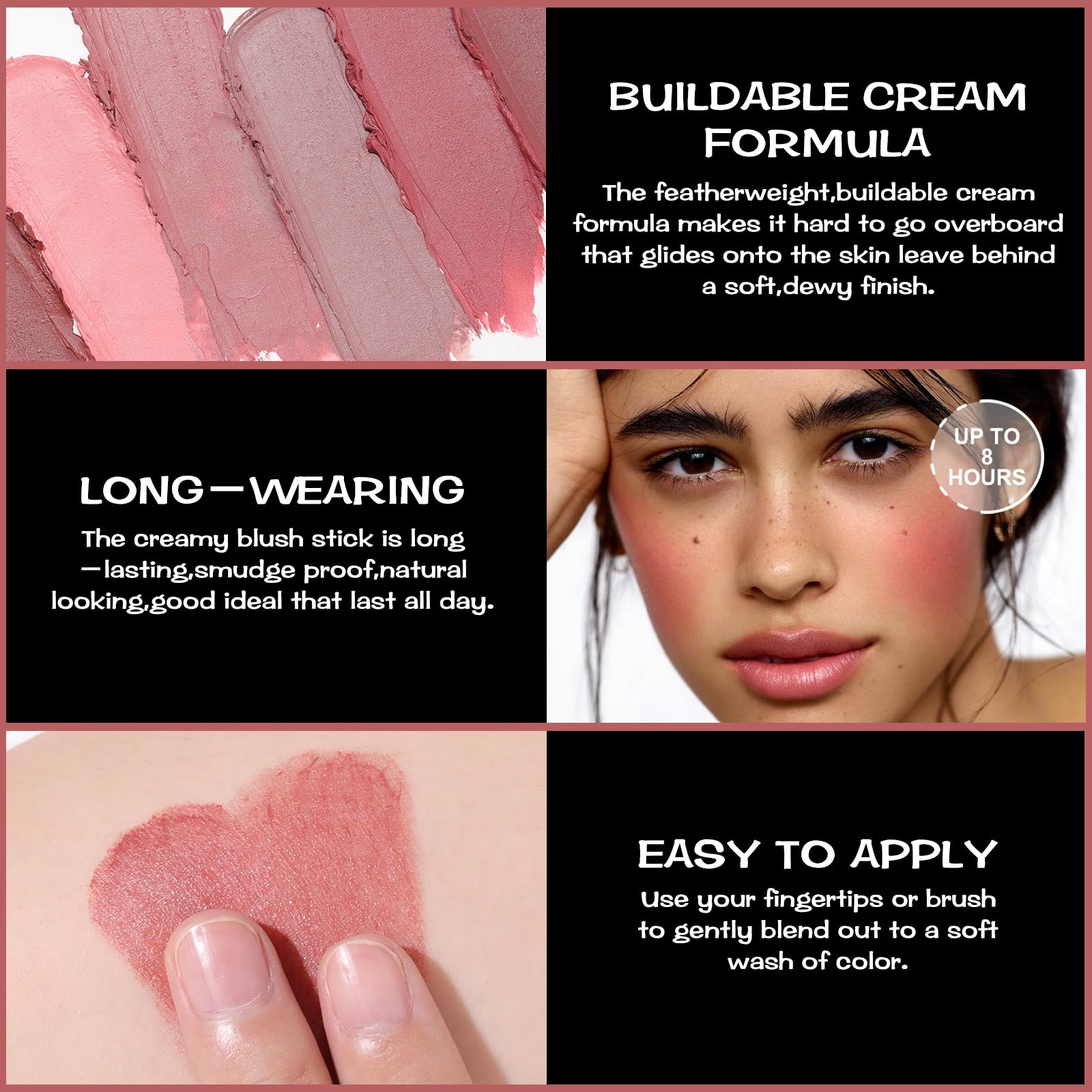 FOCALLURE Cream Blush Dark Rose lip swatch demonstrates versatile color use.