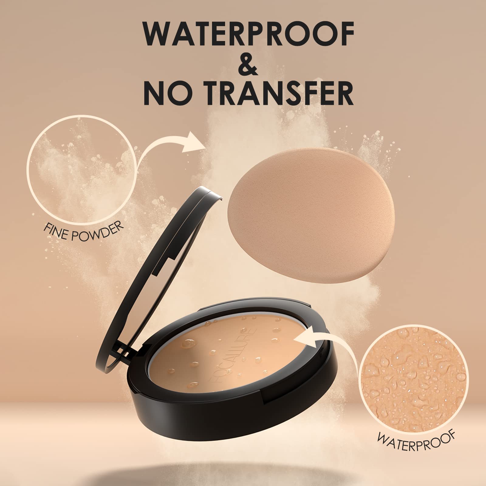 FOCALLURE Flawless Pressed Powder bare-skin or foundation setting option.