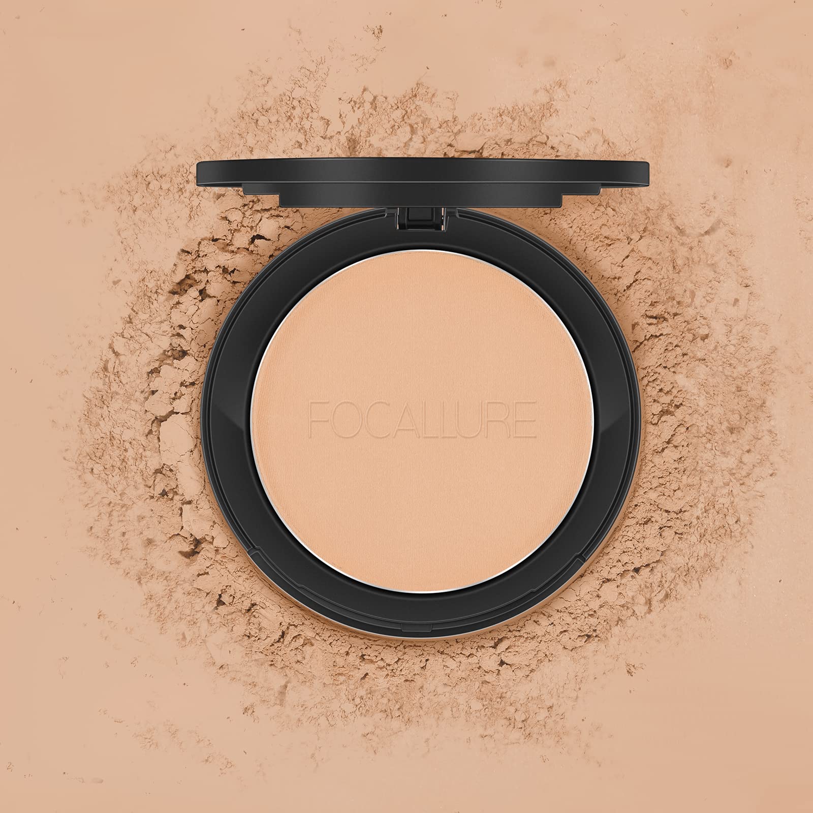 FOCALLURE Flawless Pressed Powder skin-tone diffusion hinting at versatile shade range.