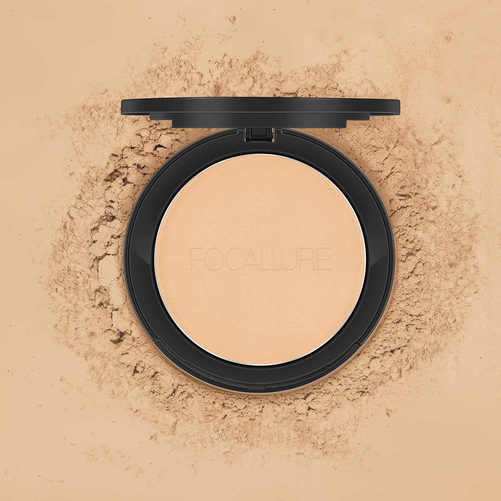 FOCALLURE Flawless Pressed Powder vanity display with compact closed.