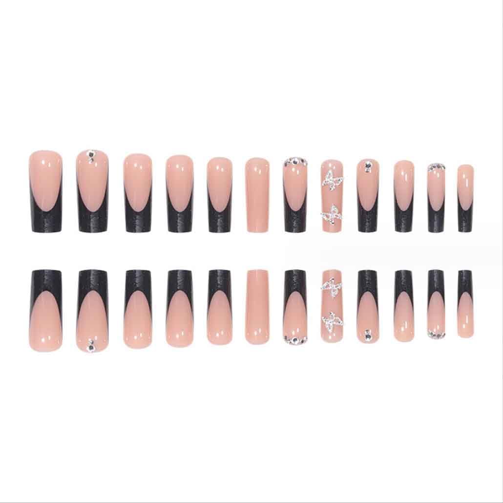 Foccna black square glossy press-on nails for chic, durable manicure at home.
