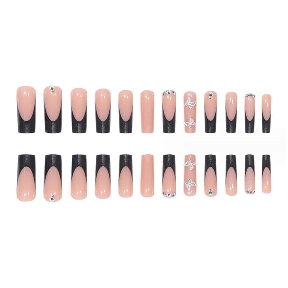 Foccna black square glossy press-on nails for chic, durable manicure at home.