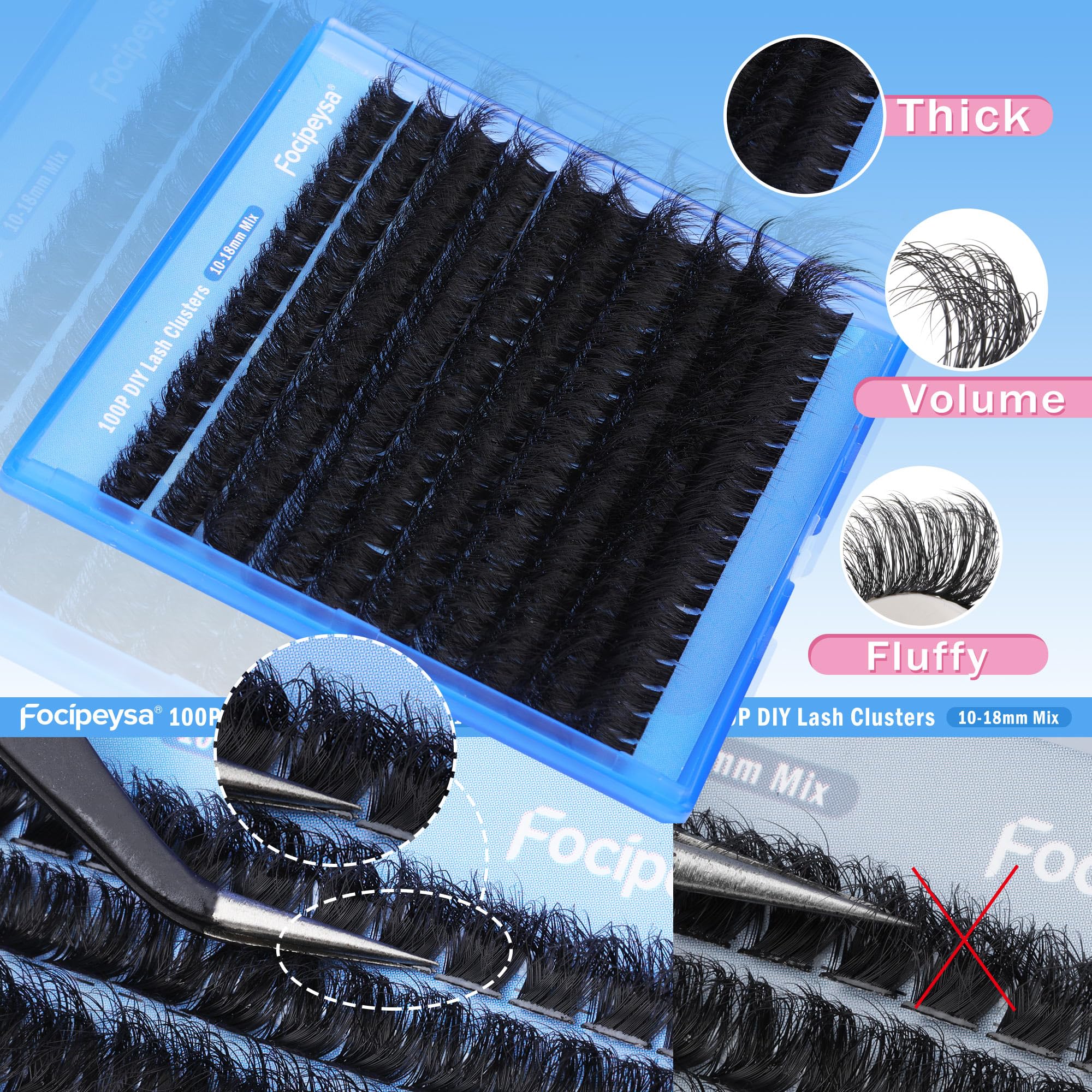 Focipeysa 10-18mm mixed lashes provide customizable lash looks.