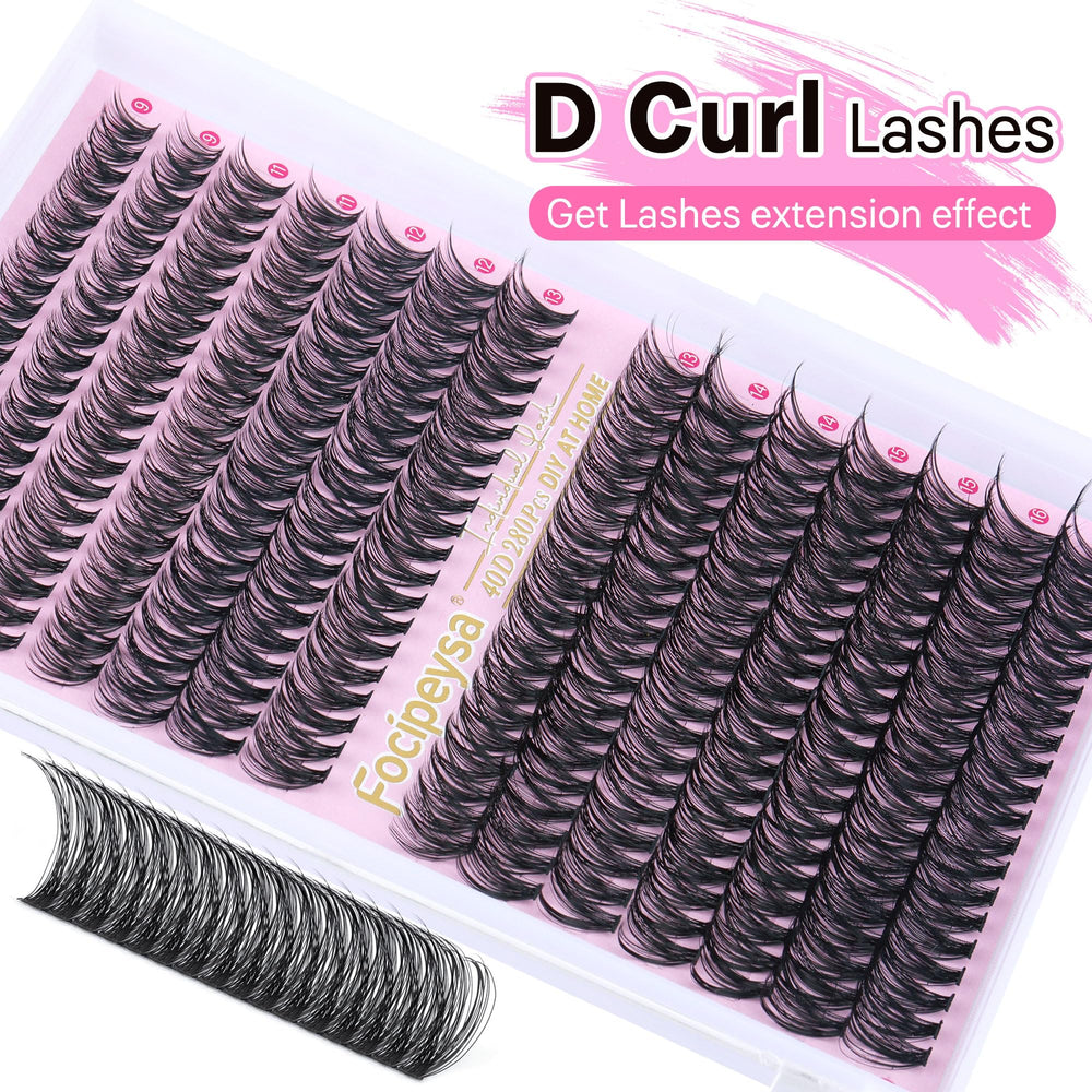 Focipeysa 40D matte black clusters close-up showcases natural-looking, comfortable lashes.