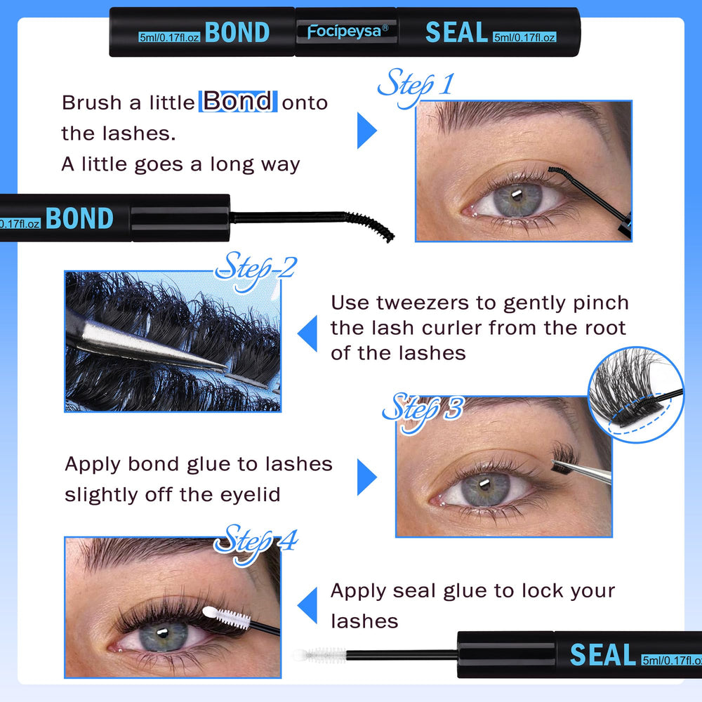 Focipeysa at-home lash-extension process image shows step-by-step setup.