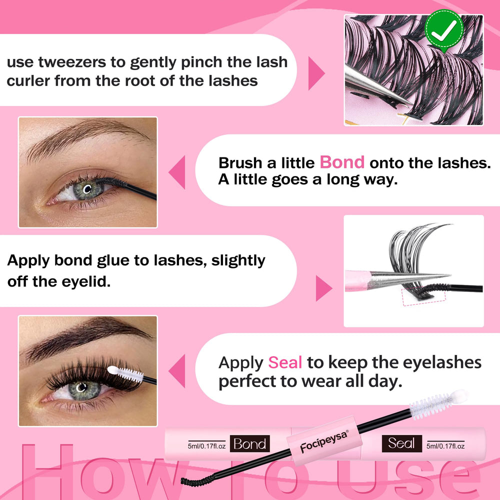 Focipeysa beginners-at-home-application image illustrates simple step-by-step lash routine.