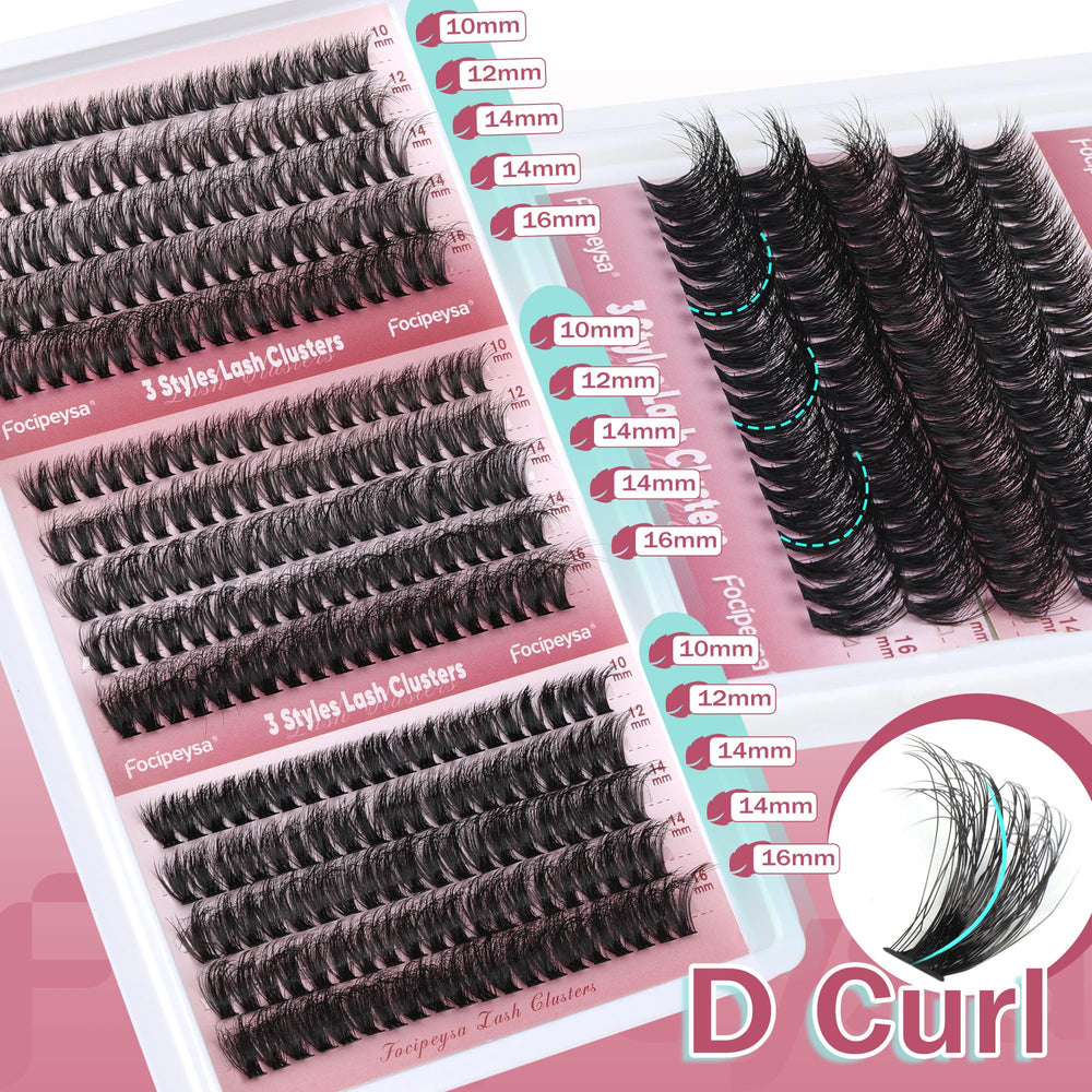 Focipeysa C-Curl clusters lift lashes for a more awake, lifted look.
