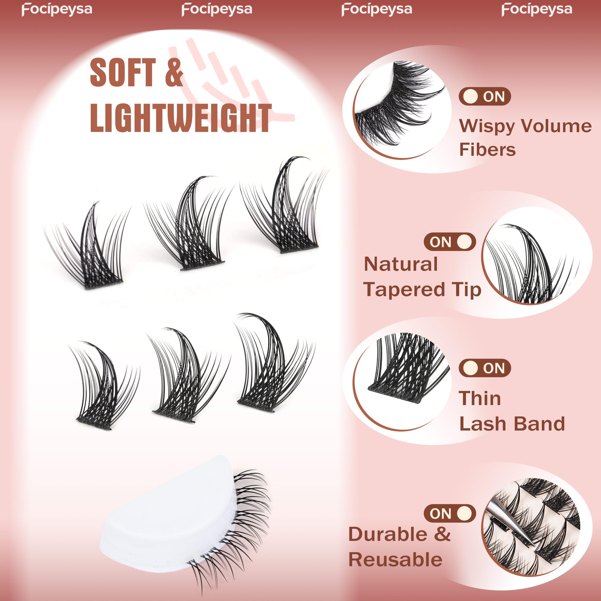 Focipeysa C-Curl Extensions deliver curled lashes for lasting daily beauty.