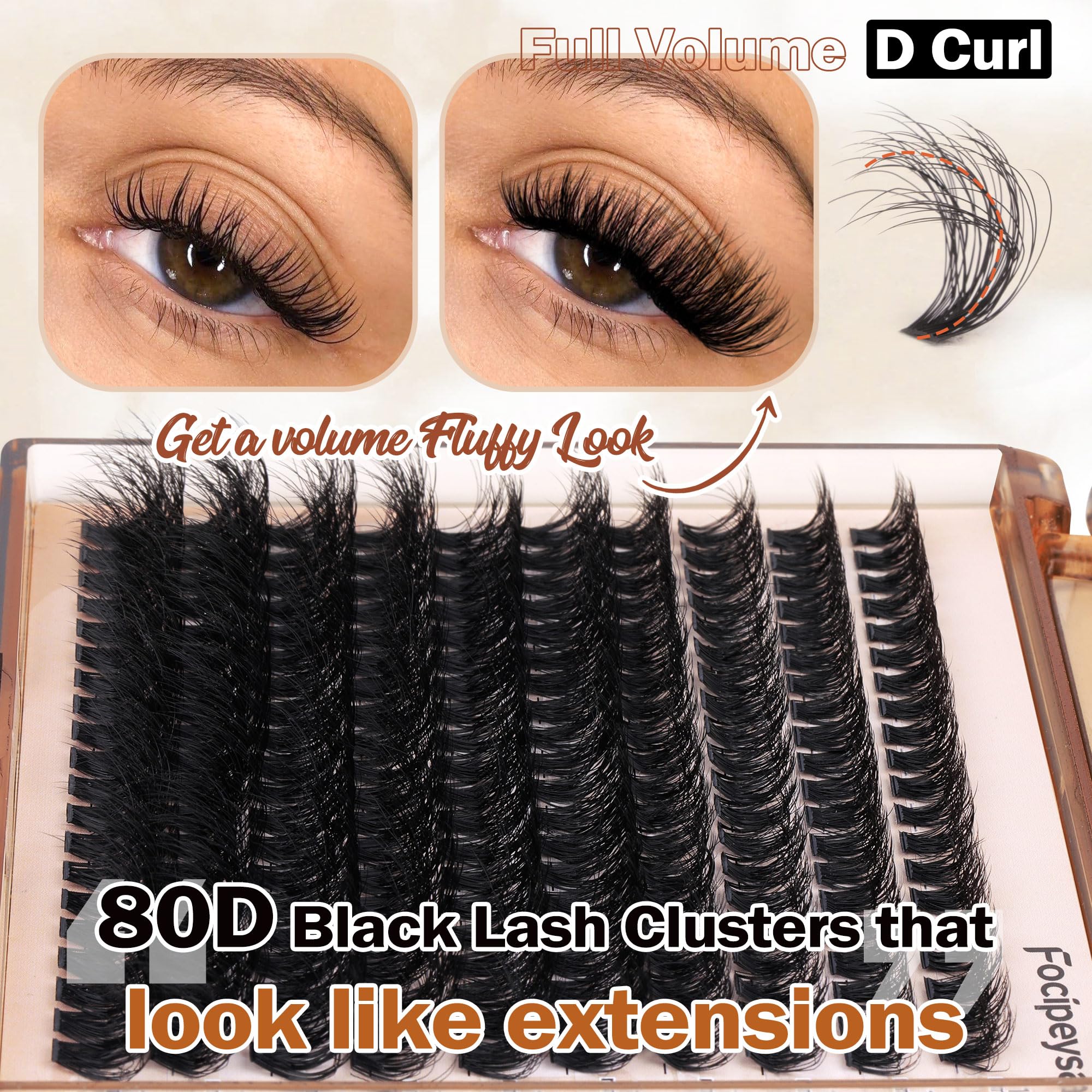 Focipeysa close-up on matte black lashes shows soft, lightweight feel.