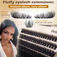 Focipeysa cluster-lashes-10-18mm image highlights fluffy volume clusters in mixed lengths.