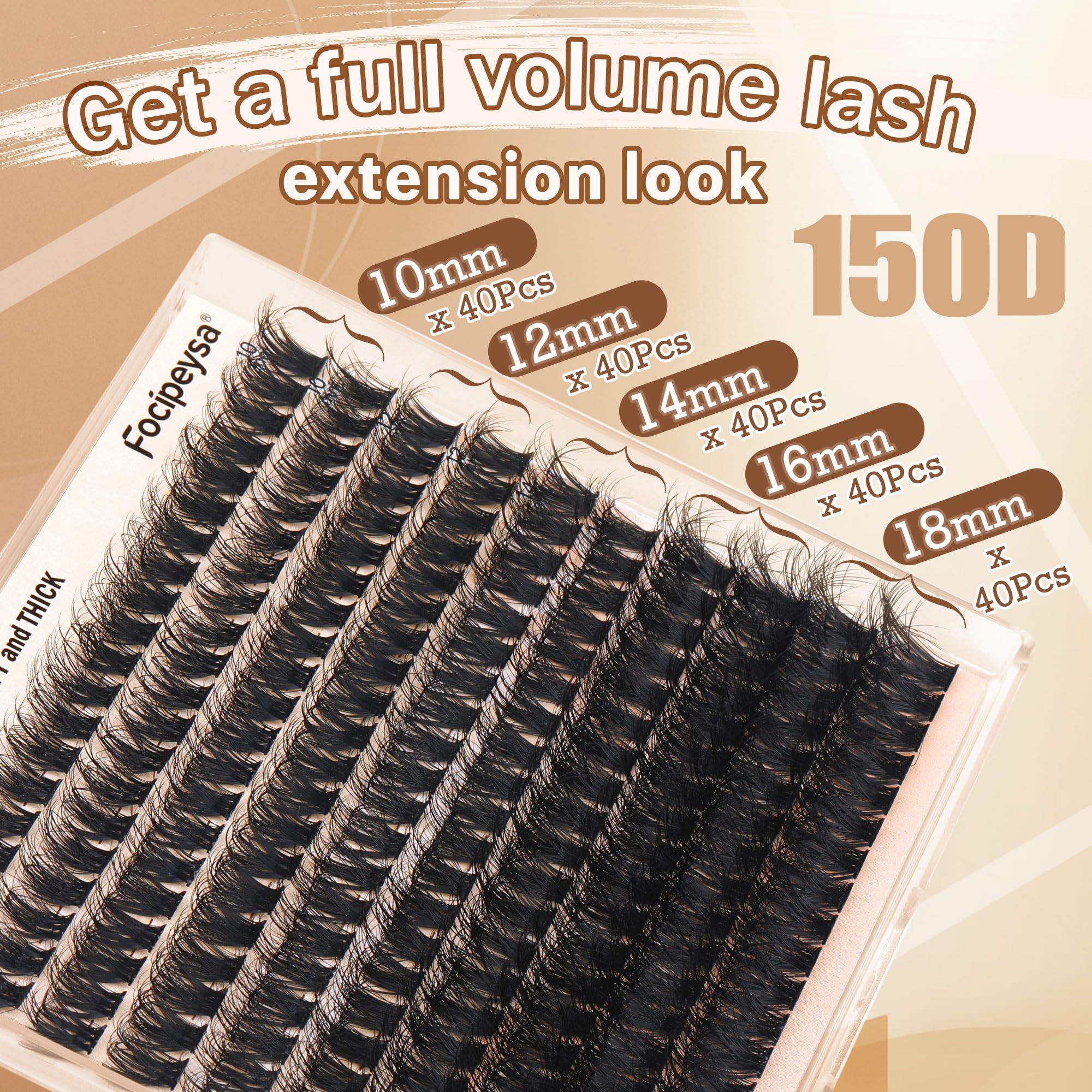 Focipeysa D curl cluster lashes 10-18mm for customizable lash effects.