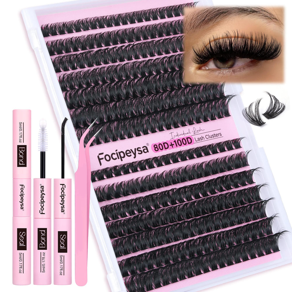 Focipeysa DIY eyelash extension kit 80D-100D enables easy at-home lash enhancement.