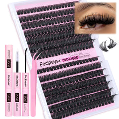 Focipeysa DIY eyelash extension kit 80D-100D enables easy at-home lash enhancement.