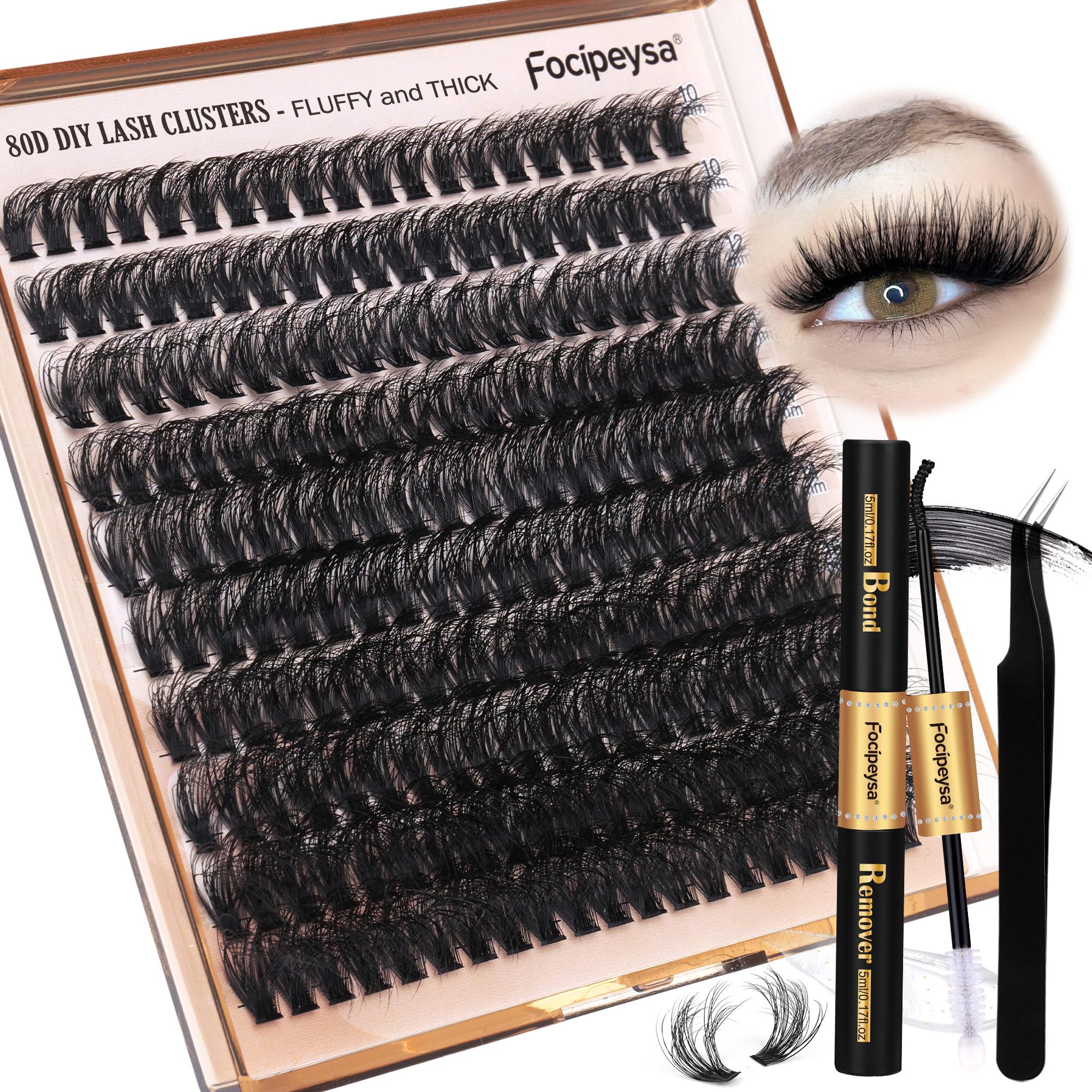 Focipeysa eyelash extension kit package shows a complete at-home lash solution for DIY luxury looks.