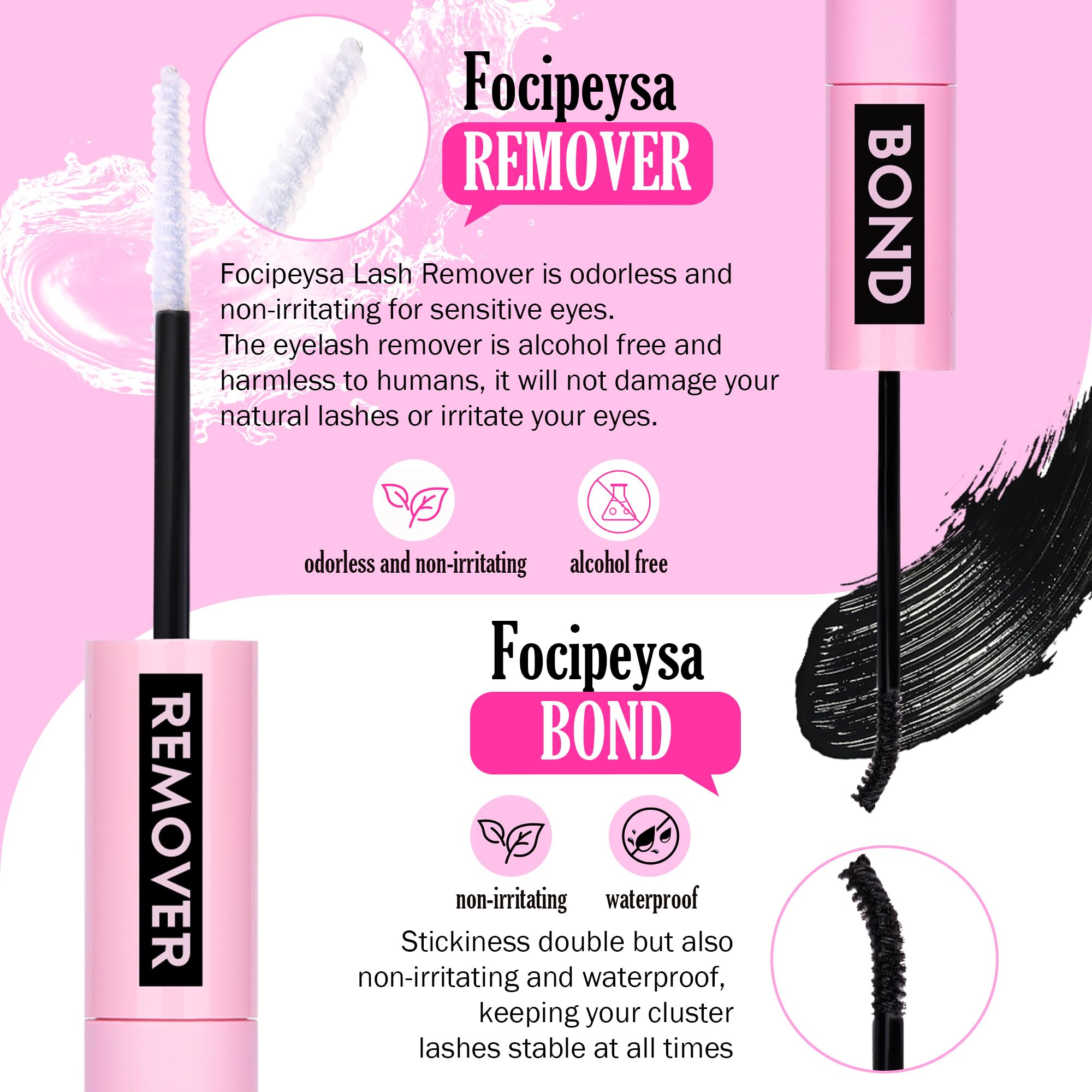 Focipeysa lash bond and seal provide quick setting and lasting wear.