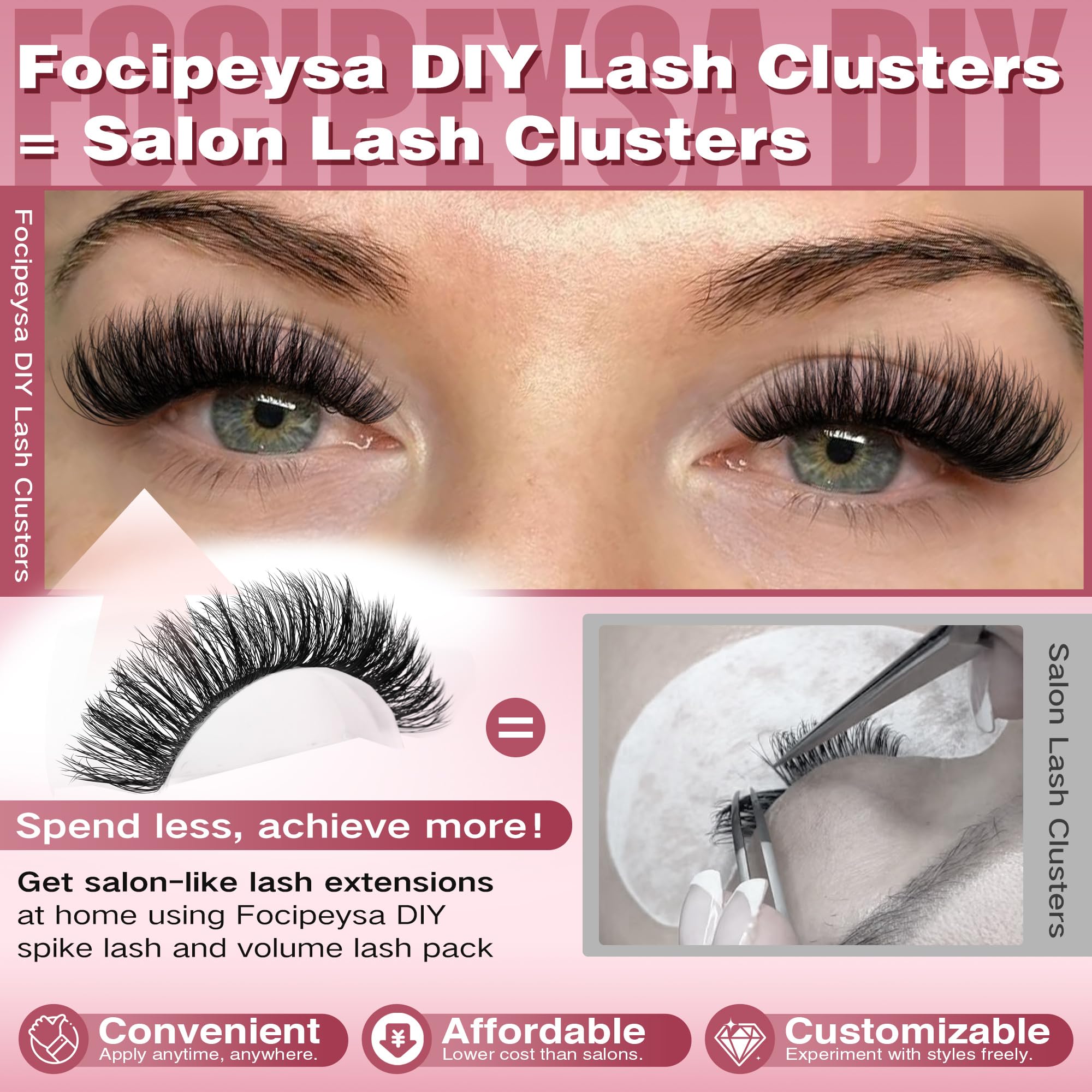 Focipeysa lash cluster length 9-16mm enables tailored, natural-to-dramatic eye shaping.