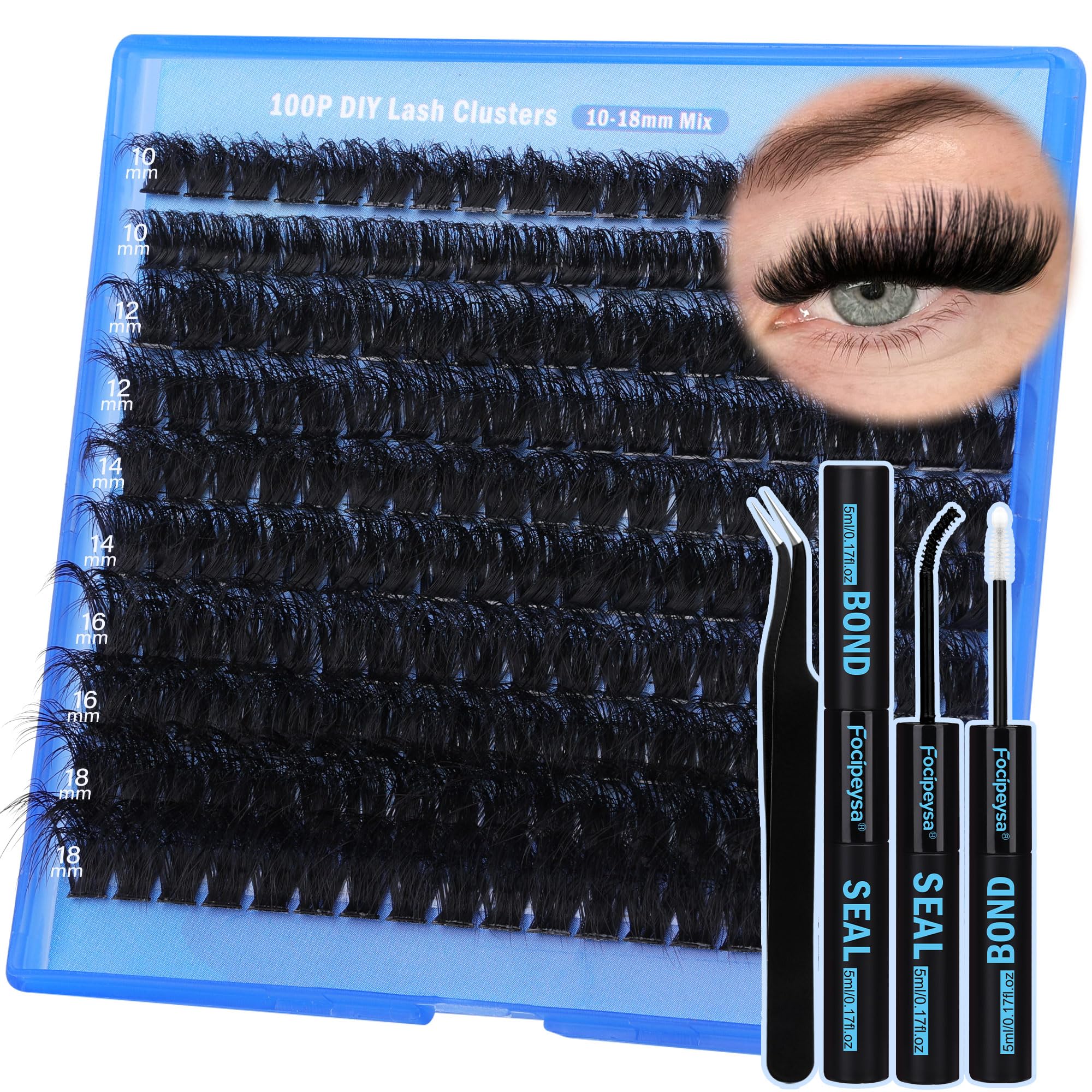 Focipeysa lash clusters pack at-home kit for salon-quality results.