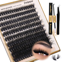 Focipeysa lash extension kit packaging shows all components for at-home DIY lashes.
