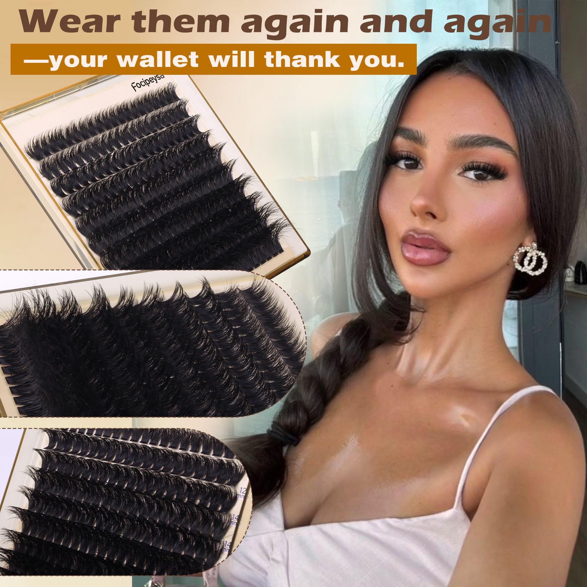 Focipeysa matte black D-curl clusters close-up for natural look