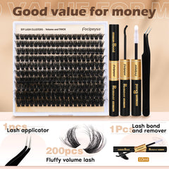 Focipeysa volume cluster lashes 200pcs for easy DIY glam.