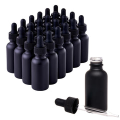 Focus Nutrition matte black Boston round 1oz bottle with dropper cap for on-the-go essential oils.