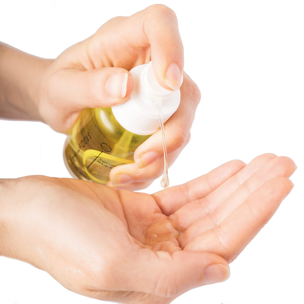 Focus Perfect Hair Coconut Oil Serum pack-shot featuring five 50ml bottles.