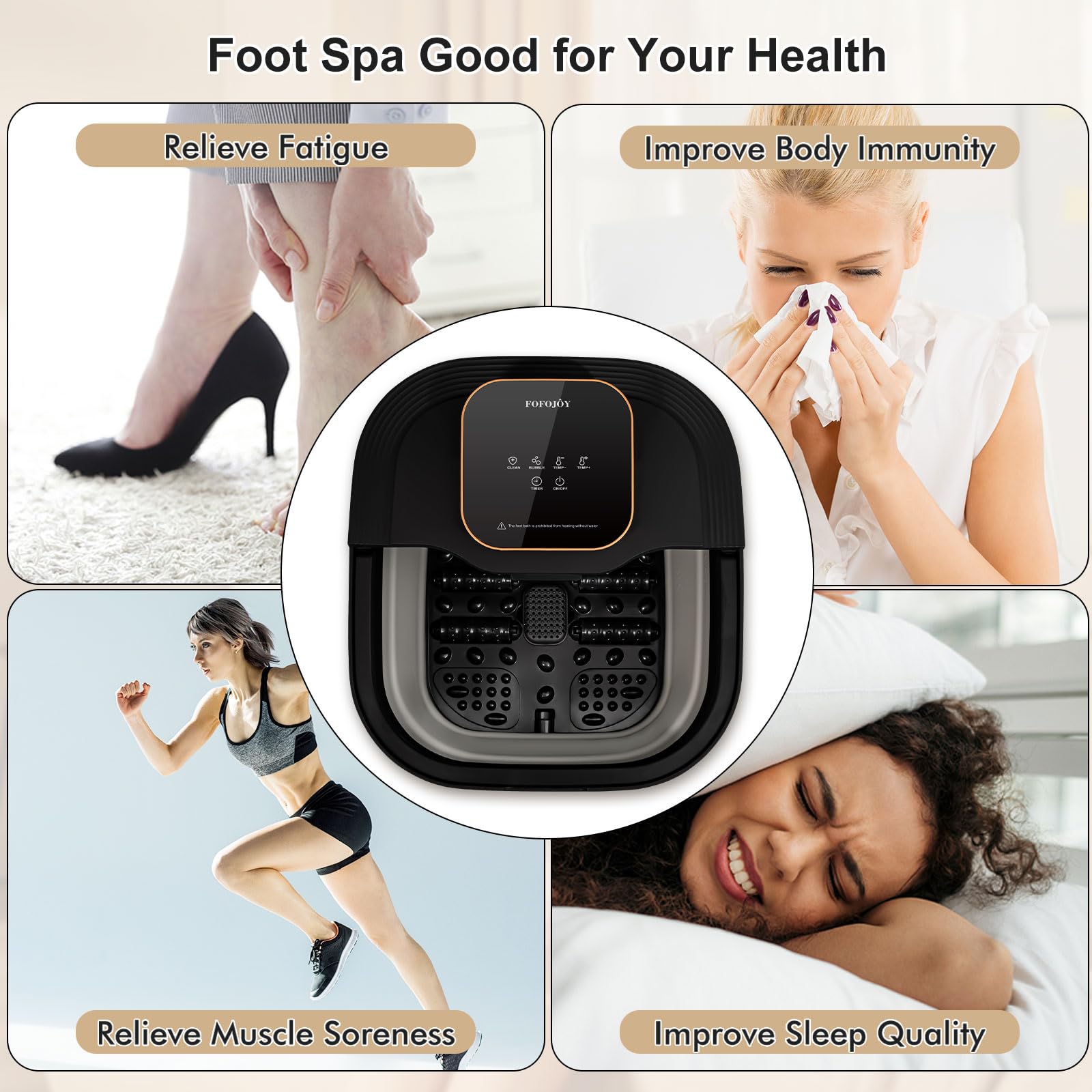 FOFOJÔY Collapsible Foot Spa Bath foldable-design maximizes space-saving storage after use