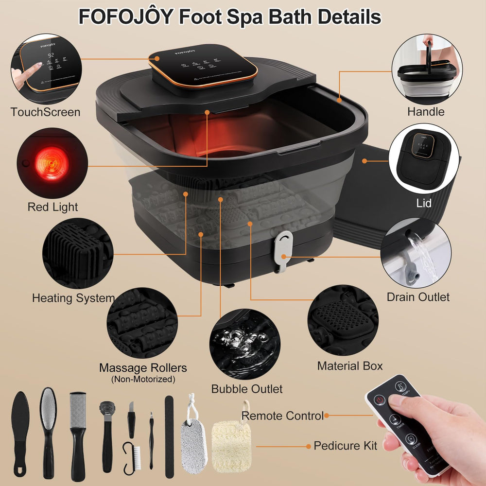 FOFOJÔY Collapsible Foot Spa Bath heating system image highlighting quick warm water options