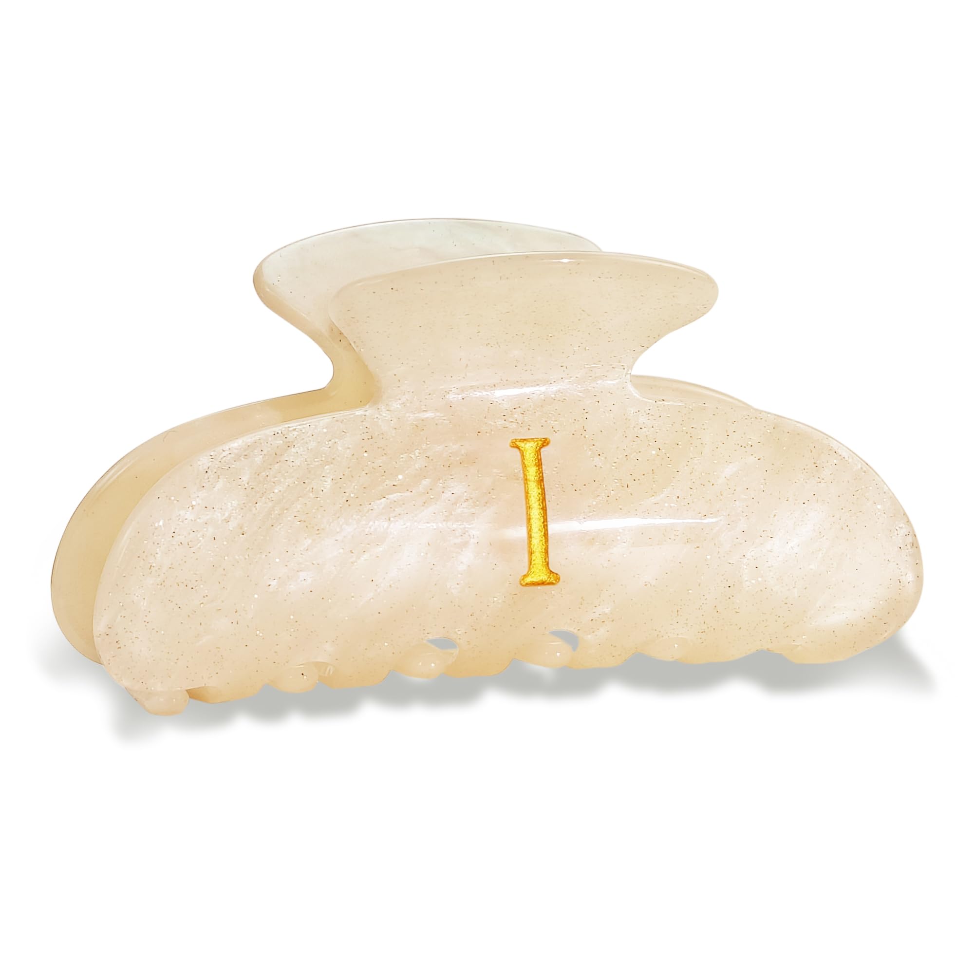 Fohufo acrylic letter hair clip I monogram close-up highlighting secure hold and subtle glitter
