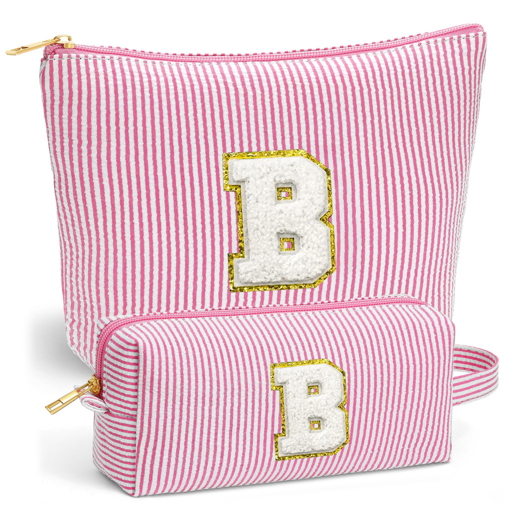 Fohufo initial makeup bag in pink with pink-letter-b design for easy travel organization
