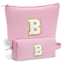 Fohufo initial makeup bag in pink with pink-letter-b design for easy travel organization