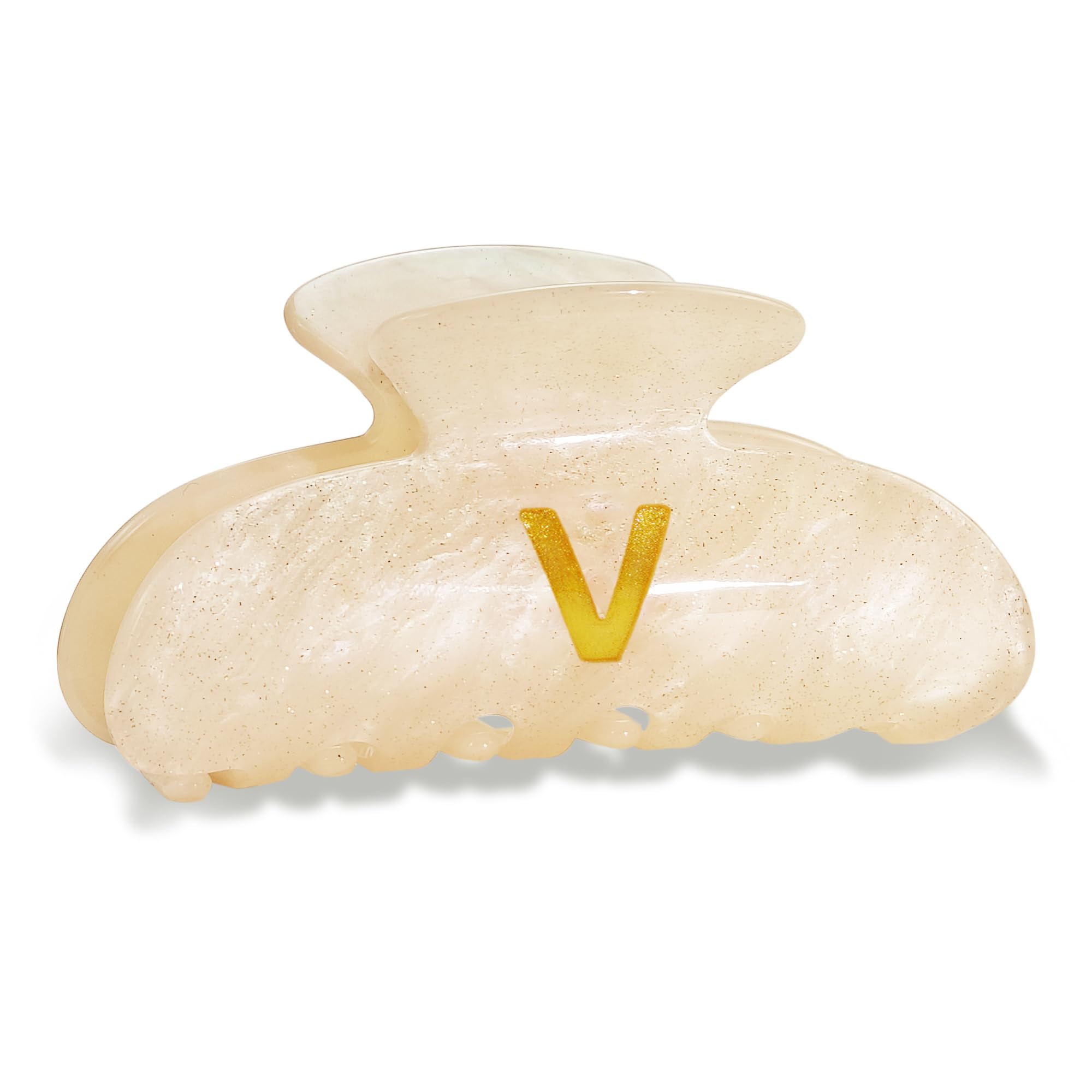 Fohufo Letter V acrylic hair clip provides secure all-day hold and stylish monogram detail.