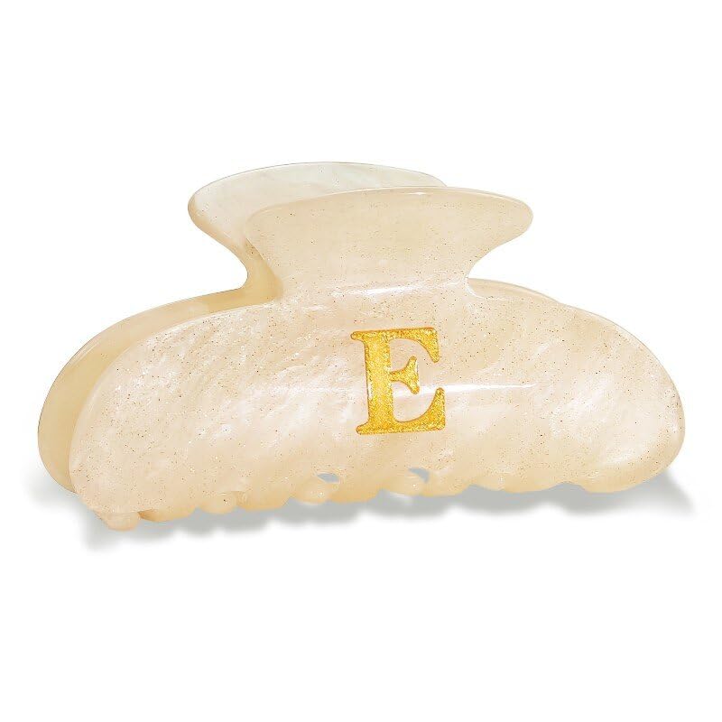 Fohufo monogram letter E hair clip close-up showing stylish secure hold
