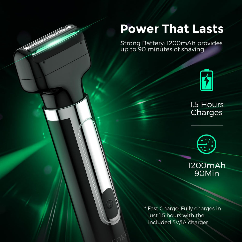 FOKE back shaver 1200mAh battery provides up to 90 minutes of cordless grooming